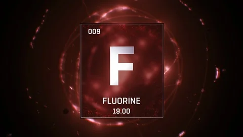 Fluorine as Element 9 of the Periodic Table 3D animation on red background 스톡 동영상 119204042