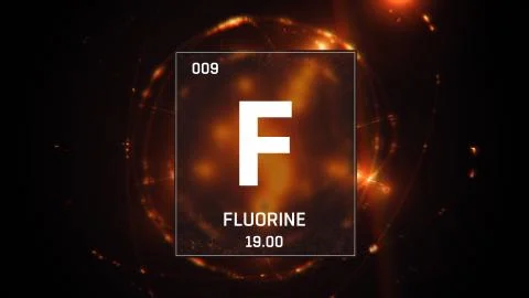 Fluorine as Element 9 of the Periodic Table 3D animation on orange background Stock Illustration
