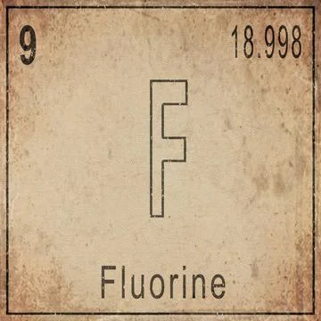 Fluorine Element Card from Periodic Table on Vintage Old Paper Stock Illustration