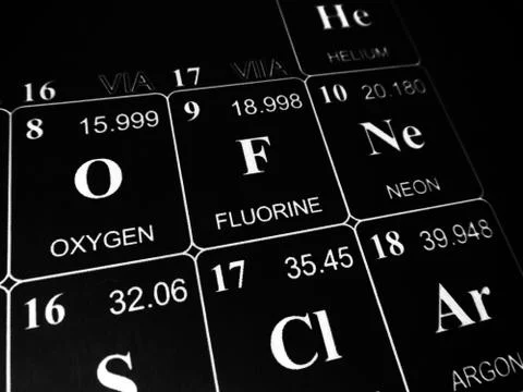 Fluorine on the periodic table of the elements Foto stock