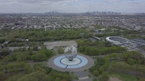 Flushing Meadows Globe from High Above Stock Footage 75555368