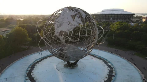 Flushing Meadows Park unisphere at sunset Video stock 246694329