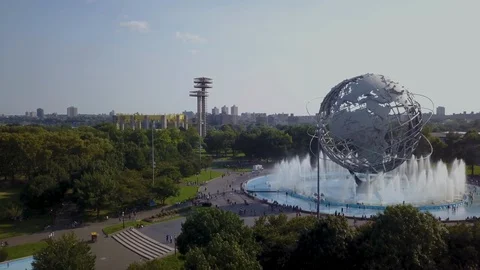 Flushing Meadows Unisphere with clear blue sky Stock Footage