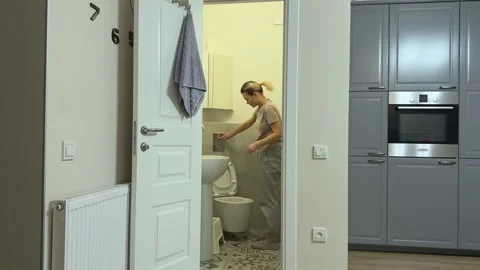 Flushing Toilet Bathroom Hygiene Routine Concept Stock Footage 344249257