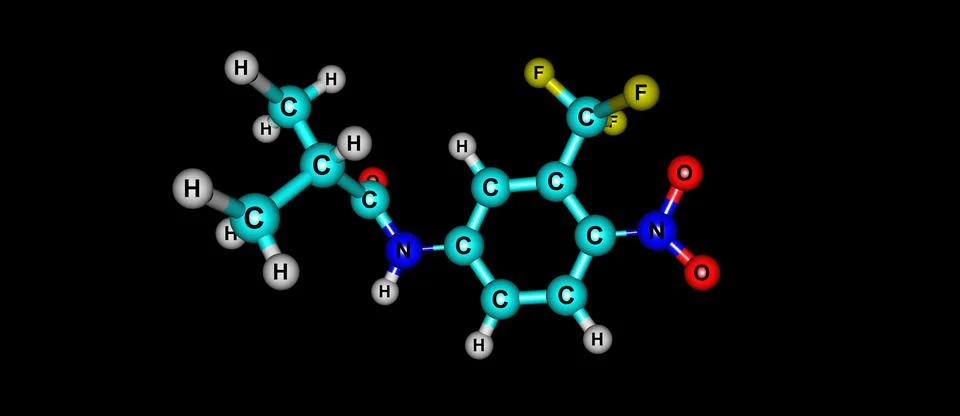 Flutamide molecular structure isolated on black Stock Illustration