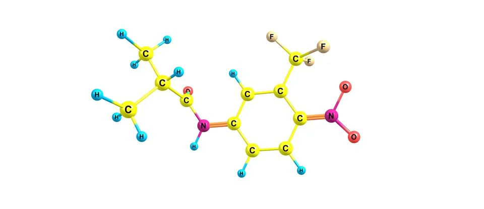 Flutamide molecular structure isolated on white Stock Illustration
