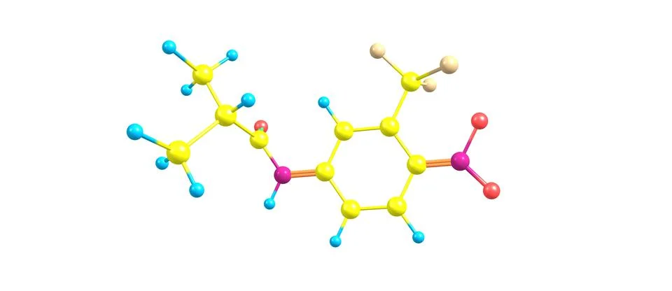 Flutamide molecular structure isolated on white Stock Illustration