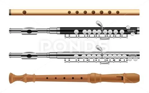 Flute musical instrument icons set, flat style Stock Illustration