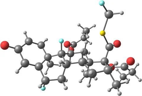 Fluticasone propionate molecular structure isolated on white Stock Illustration