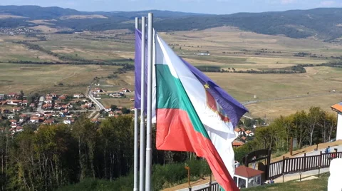 The Fluttered Flags Of Tzari Mali Grad, Bulgaria Stock Footage 50238501