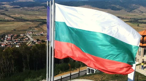 The Fluttered Flags Of Tzari Mali Grad, Bulgaria Stock Footage 60595166