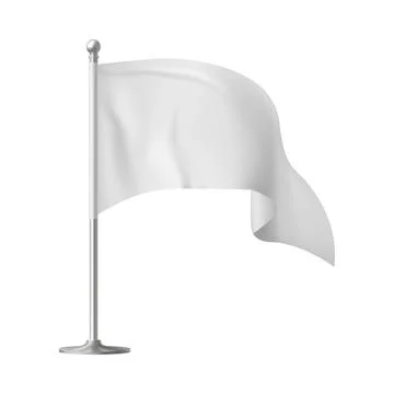 Fluttering blank mockup of a triangular white flag on a flagpole. Illustrazione stock