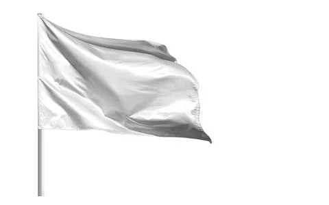 Fluttering blank white flag on flagpole isolated on white background Stock Photos