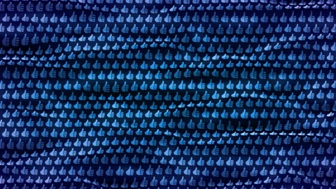 Fluttering blue fabric with a pattern of Likes. Background with canvas animation Stock Footage 148542188