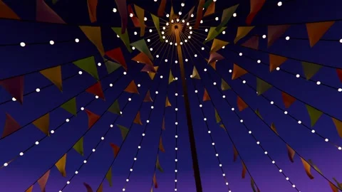 Fluttering bunting on pole-top canopy and radial strings swaying in breeze at Stock Footage 339722058