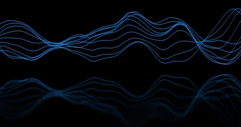 A fluttering colored trail of sine waves on a black background, Mirror refle Stock Footage 309787498