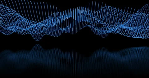 A fluttering colored trail of sine waves on a black background, Mirror refle Stock Footage 309788432