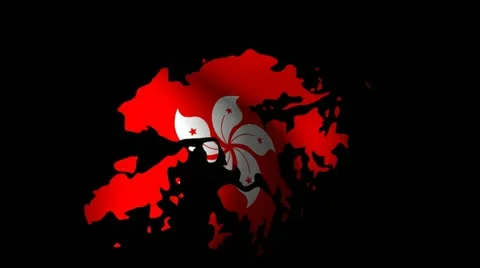 Fluttering Hong Kong map flag animation Stock Footage