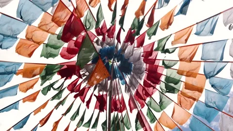 Fluttering prayer flags Stock Footage 347594316