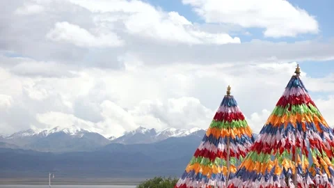 Fluttering prayer flags Stock Footage 347594319