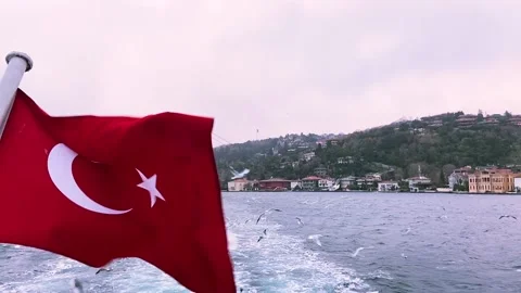 The fluttering of the Turkish flag against the backdrop of the Bosphorus Stock-Footage 201890456