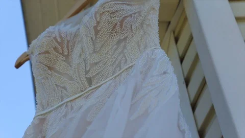 Fluttering wedding dress Stock Footage 99336586