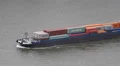 Fluvial Cargo Tug Boat Passing Container Ship China Shipping Capital Maersk Sea HD Footage