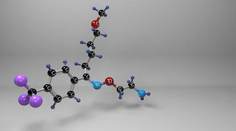 Fluvoxamine molecule 3D illustration. Stock Illustration