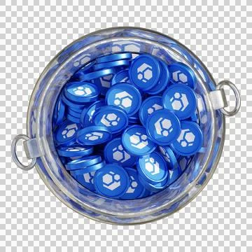 Flux in 3D crypto coin saving bank with stack coins on isolated background Stockfoto's
