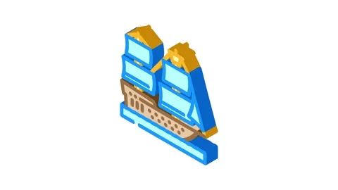 Fluyt ancient ship isometric icon animation Stock Footage 327280572
