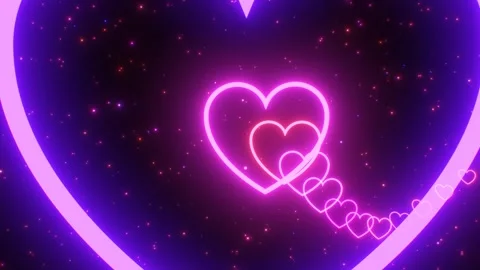 Fly In 3D Pretty Gorgeous Love Heart Neon Glow Undulating Wave Tunnel Stock Footage 255802437