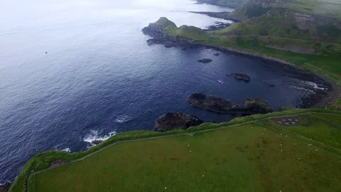Fly Above Carrick-a-Rede, Ireland. ( aerial footage Carrick-a-rede ) Stock Footage 86091221