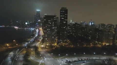 Fly Above Chicago Express in Night Video stock 81985476