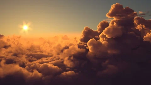Fly above the clouds at sunset Stock Footage 128821233