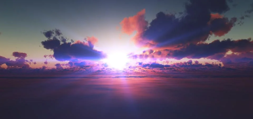 Fly above clouds sunset Stock Illustration