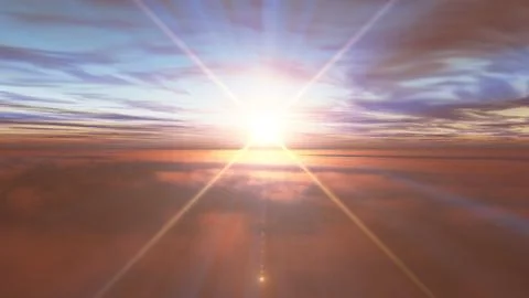 Fly above clouds sunset landscape Stock Illustration