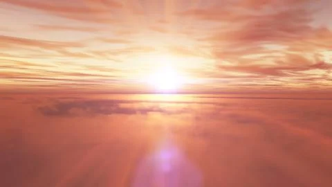 Fly above clouds sunset landscape Stock Illustration