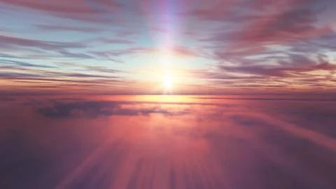 Fly above clouds sunset landscape Stock Illustration