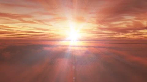 Fly above clouds sunset landscape Stock Illustration