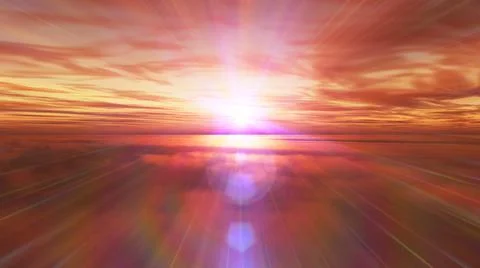 Fly above clouds sunset landscape Illustrazione stock