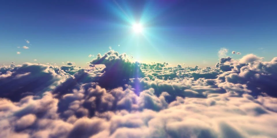 Fly above clouds sunset landscape Stock Illustration