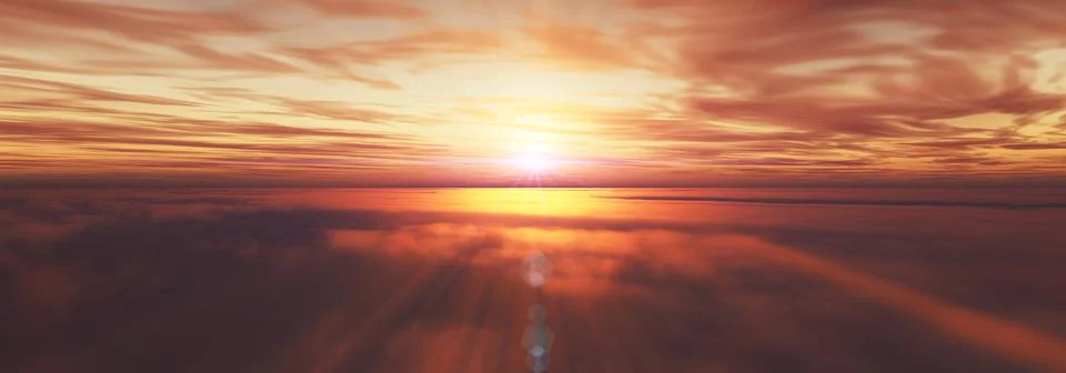 Fly above clouds sunset landscape Stock Illustration