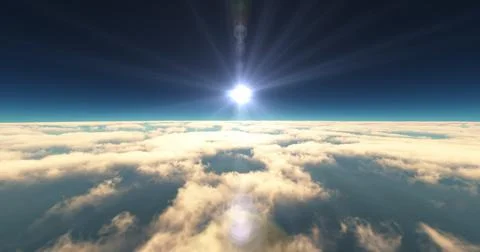 Fly above clouds sunset landscape 3d render 스톡 일러스트
