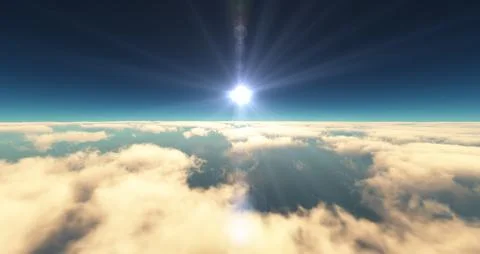 Fly above clouds sunset landscape 3d render 스톡 일러스트