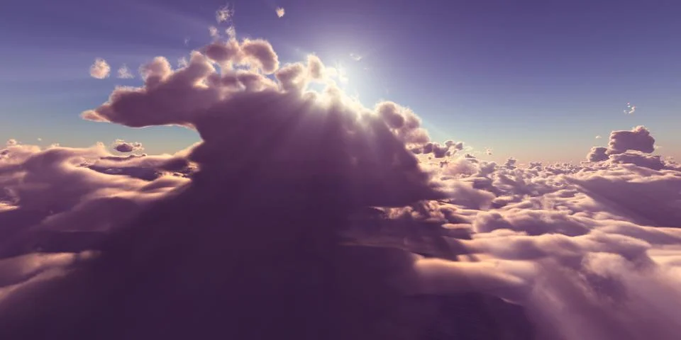 Fly above clouds sunset landscape Stock Illustration