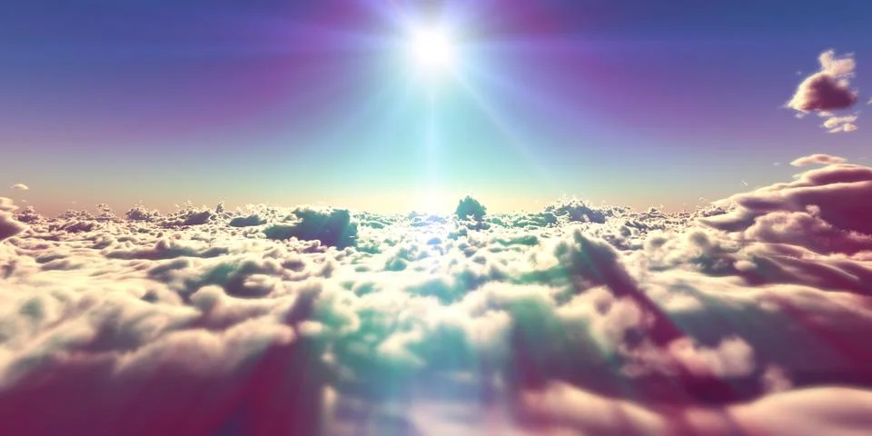 Fly above clouds sunset landscape Stock Illustration