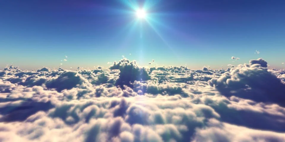 Fly above clouds sunset landscape Stock Illustration