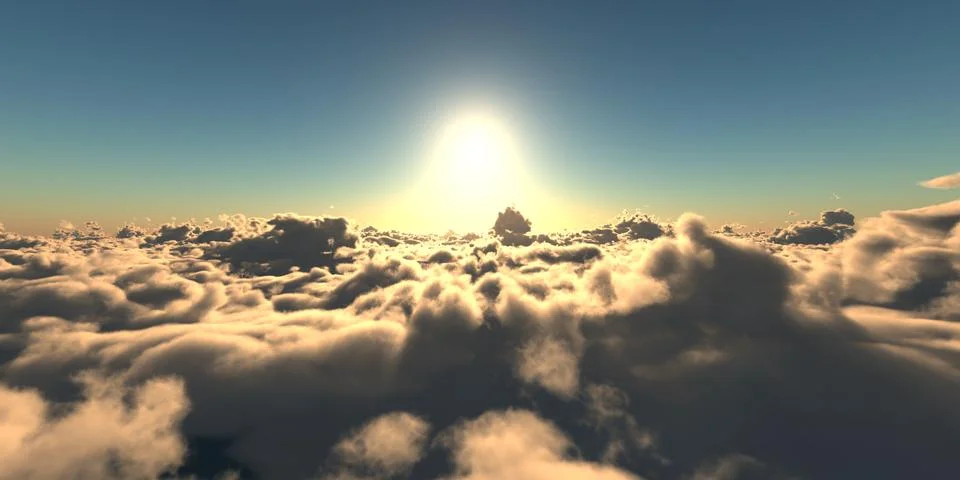 Fly above clouds sunset landscape Stock Illustration