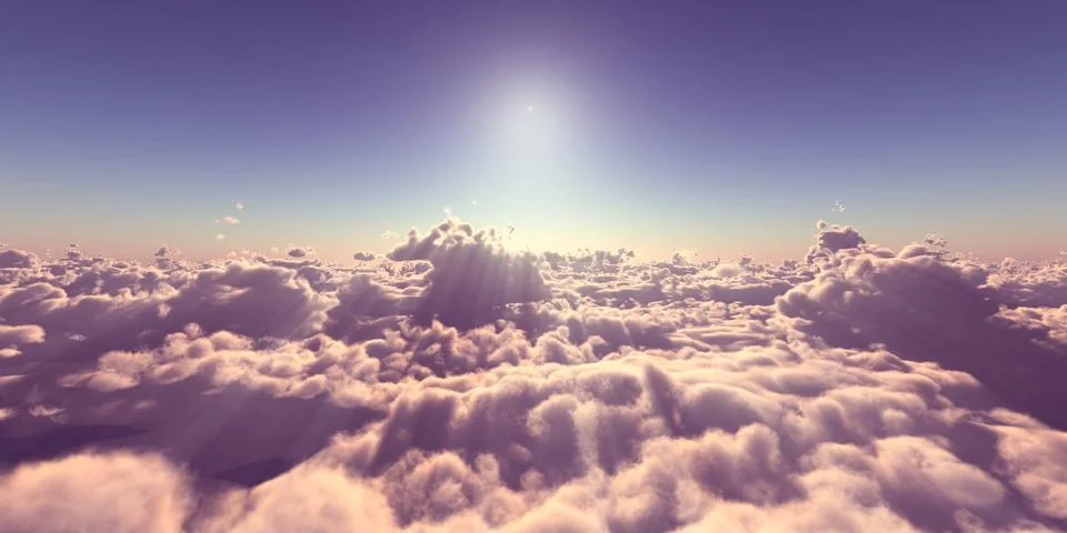 Fly above clouds sunset landscape Stock Illustration