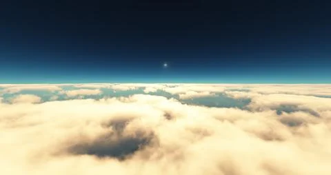 Fly above clouds sunset landscape 3d render Illustrazione stock